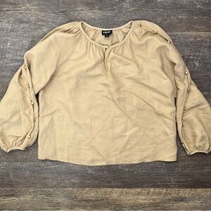 INC International Concepts Tan Linen Blend Blouse Top Shirt size PM B176